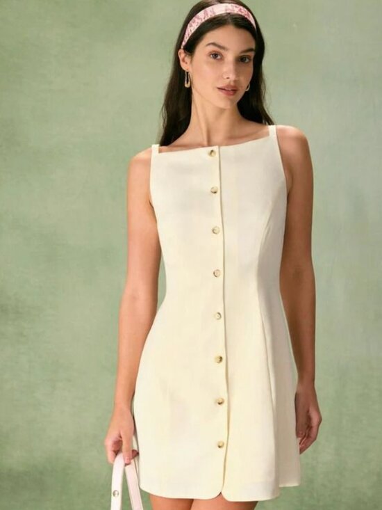 RIHOAS Dresses & Skirts - RIHOAS Boat Neck Mini Dress in Off White